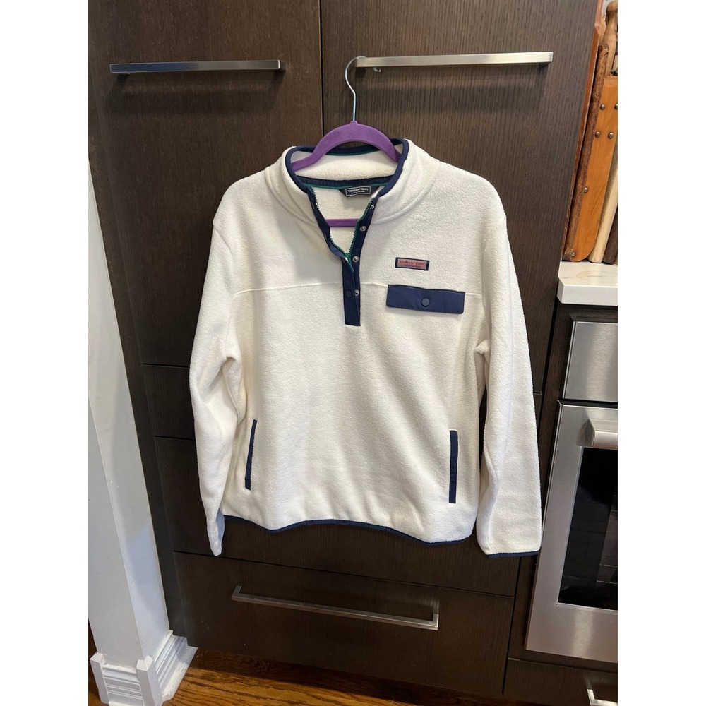 Vineyard Vines Harbor Fleece Quarter-Snap pullover in marshmallow women's large
